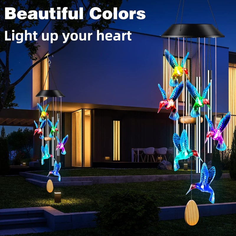 DesGully Wind Chimes,Hummingbird Solar Wind Chimes for Outside Color Changing,4 Aluminum Tubes Wind Bell for Garden/Patio Decor Thanksgiving Gifts for Mom, Wife, Grandma Neighbors(25 Inch Deep Tone) - Image 5
